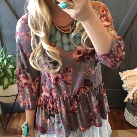 New Boutique Floral 3/4 Sleeve Peasant Blouse Top - Picture 5 of 6